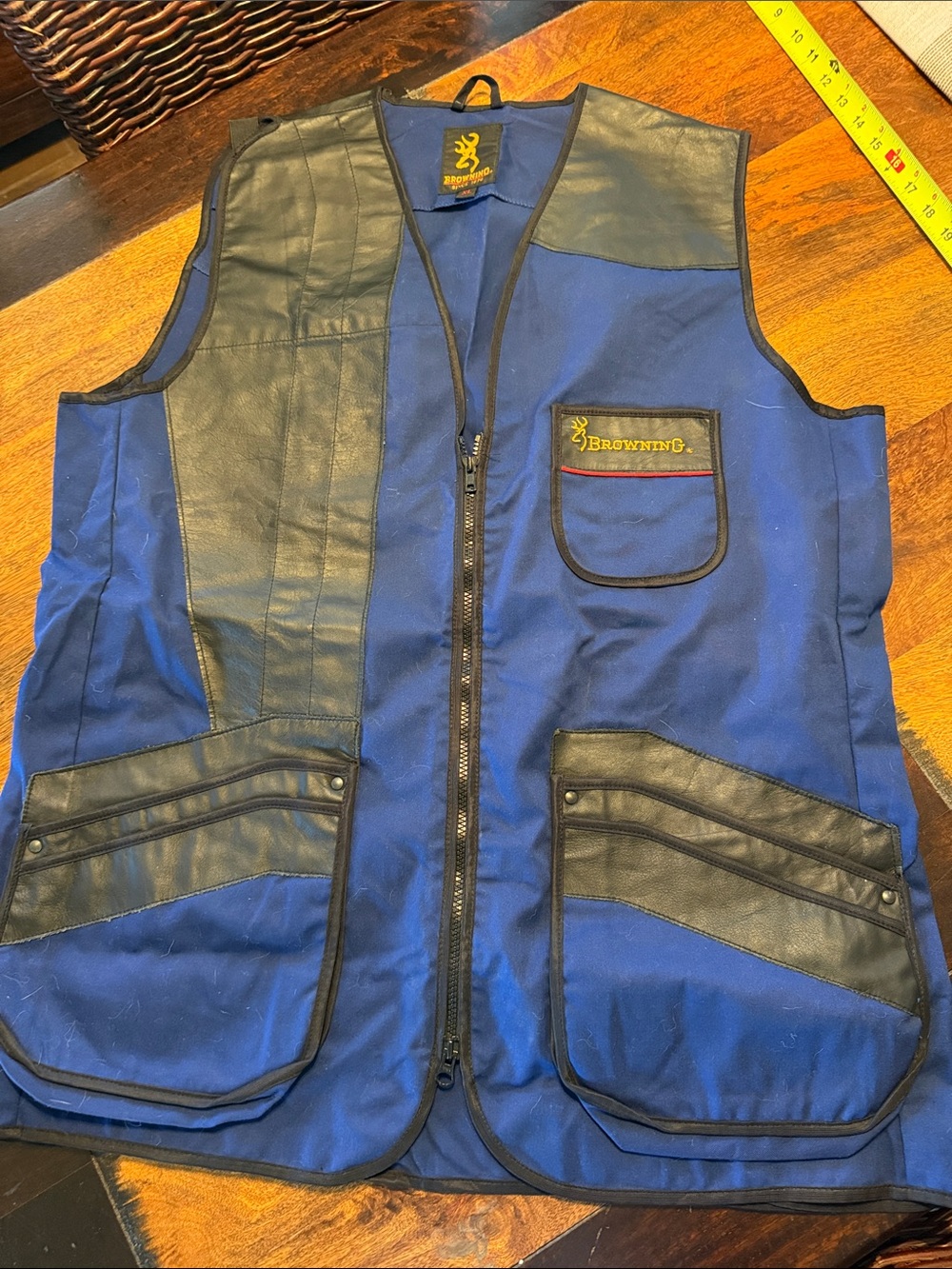 Browning Blue Shooting Vest with Black Leather Trim